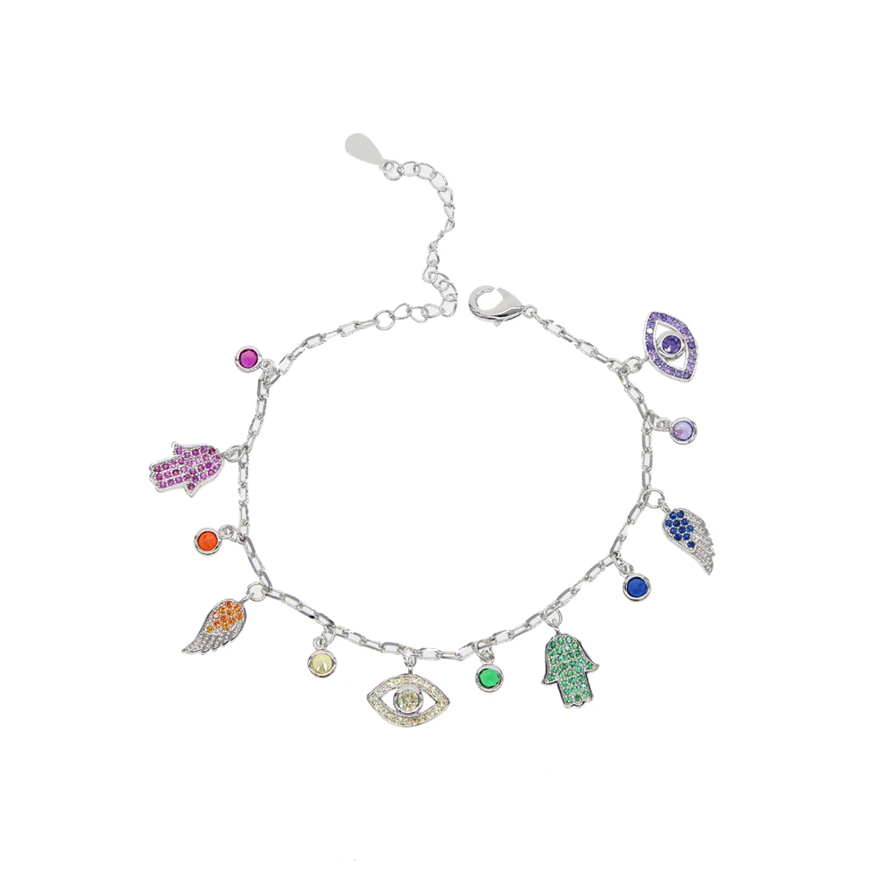 

Angel Wings Bracelet Adjustable size 15+4cm Blue cz evil eye hamsa charm women's Bracelet Gifts Jewelry Spacecraft Punk