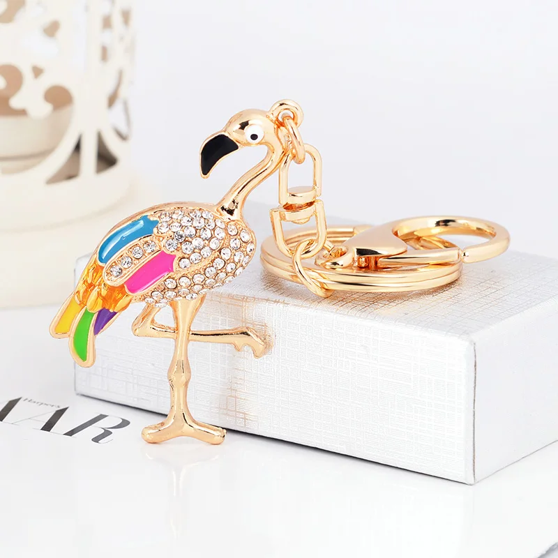 EASYA 2 estilos de diamantes de imitación de cristal flamencos llavero lindo esmalte Animal aves clave cadena bolso colgante coche Llaveros