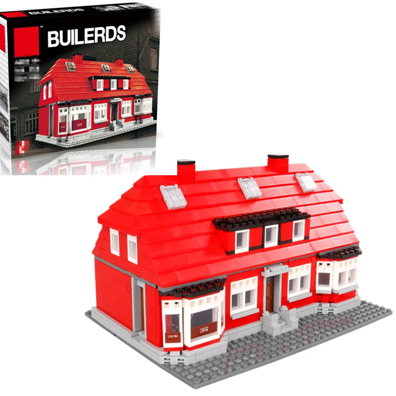 

American Red House City Streetview Model Building Blocks kits Creative Castle Legoinglys Children Christmas Gift
