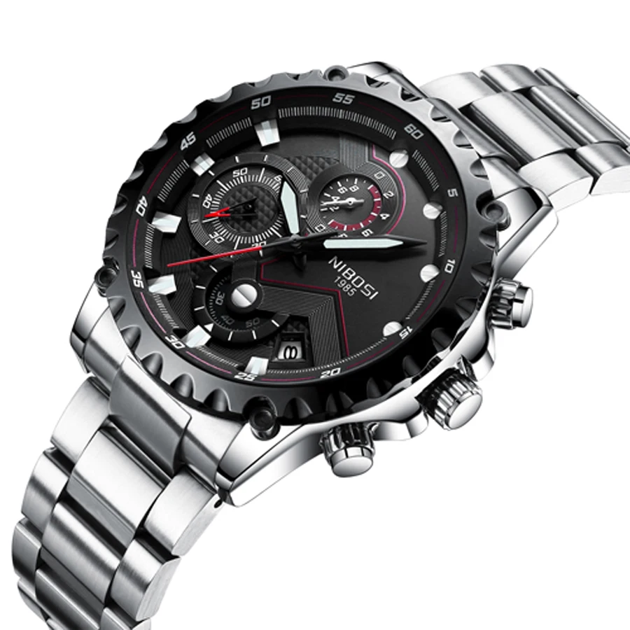 NIBOSI Sports Watches Men Top Brand Luxury Auto Date Clock Waterproof Army Military Watch Full Steel Men's Quartz Wrist | Наручные