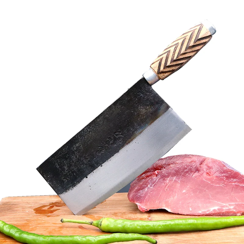 

Chinese Style Traditional Handmade Hammered Iron Knife Kitchen Cutting Meat Vegetable Knife Multifunctional Slicing Fish Knives