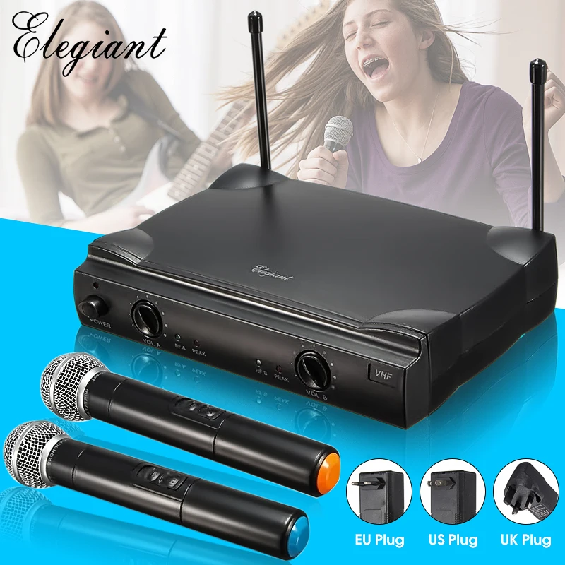 

Professional Wireless Microphone System With Receiver Box 2pcs Condenser Handheld Microphones Singing