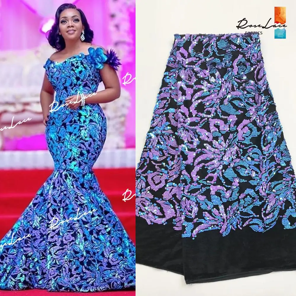 

2019 Fashion Design African Nigerian Sequins Velvet Lace Fabrics Sequined Embroidered Guipure Lagos Guinea Sequins Velvet Fabric