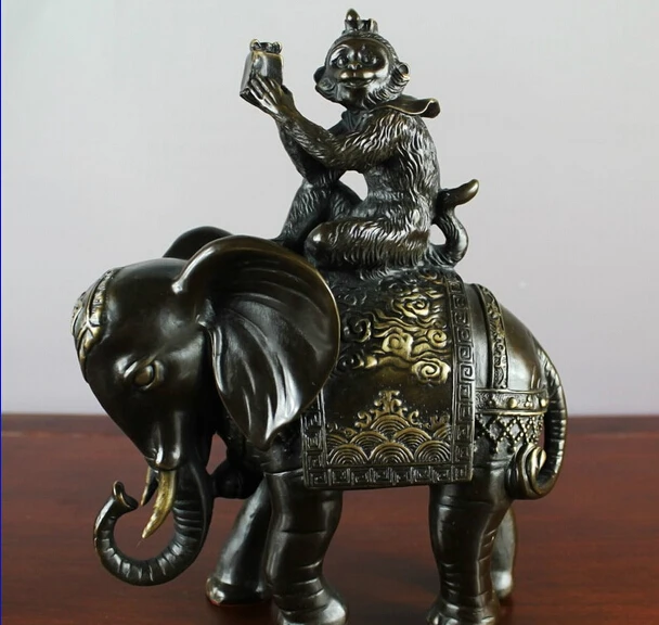 

Collectible bronze lion statue S0852 chinese Folk Feng Shui copper bronze lucky Monkey Ride elephant statue