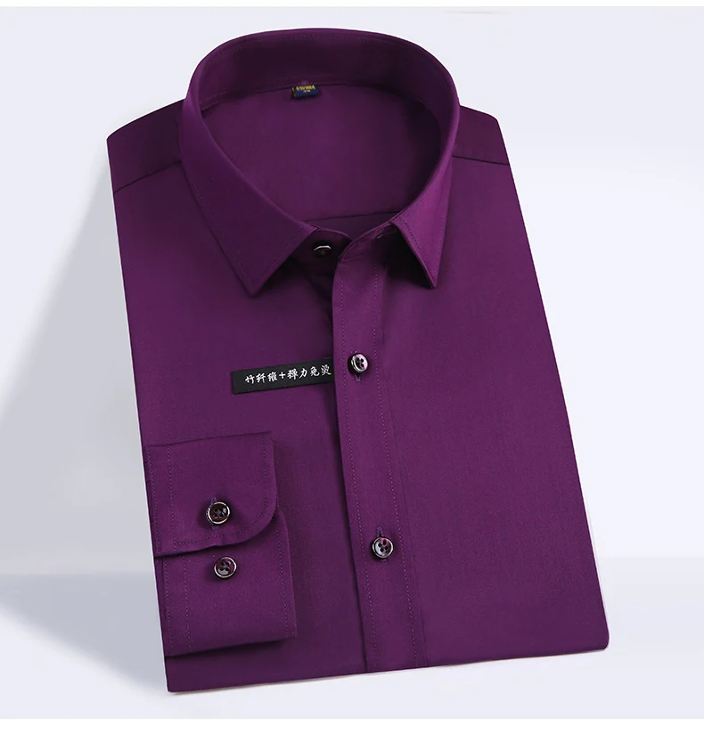Высококачественная классическая Стильная мужская рубашка из бамбукового волокна, одноцветная Мужская рубашка для офиса, легкая в уходе(обычная посадка