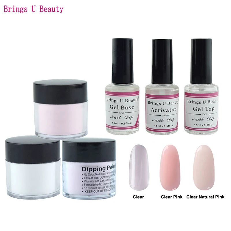 

Very Fine 6 in 1 French Manicure Dipping Powder Tool Kits Set 10g/Box 15ml Base Top Coat Activator Dip Powder Nails Natural Dry