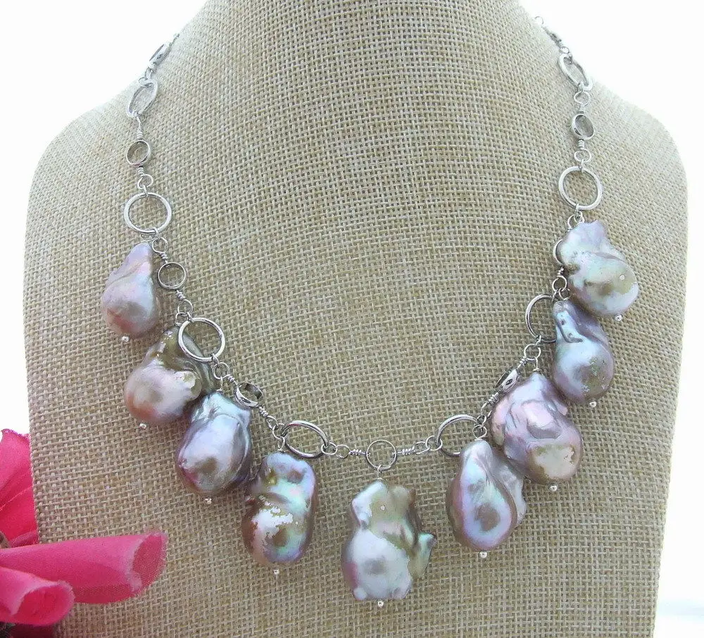 

FC051410 17" 25MM Natural Purple Keshi Pearl Necklace