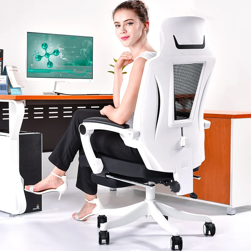 Leisure Mesh Cloth Computer Chair Lifted Rotated Multi-function Office Chair Household Reclining Computer Chair with Footrest