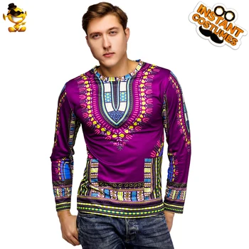 

Adult Men's Folk National T-shirt Clothing Fancy Dress National Printing Long Sleeve T-shirt Suit Top Costume