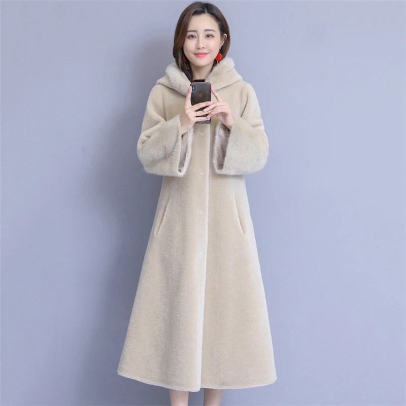 

Faux fur jacket 2019 autumn and winter new slim M-4XL plus size wine red red gray tribute temperament long faux fur coat LR298