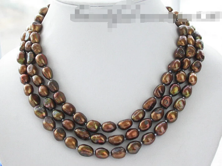 

* z3631 Stunning 3row 12mm coffee baroque freshwater pearl necklace NEW