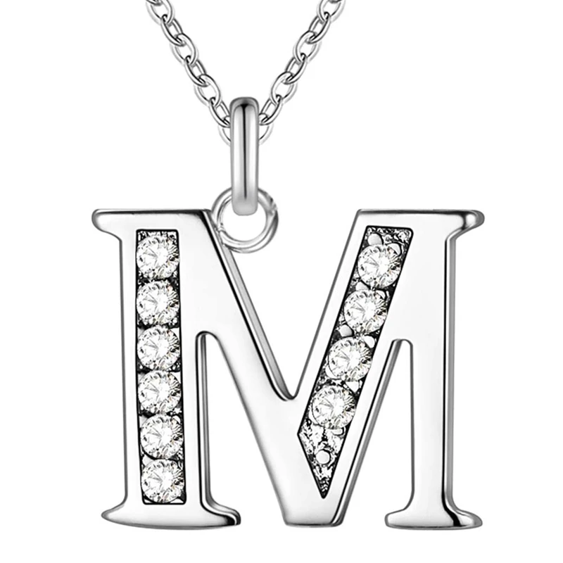 Ожерелье с подвеской с надписью "имя" для женщин и мужчин, с алфавитом от А до Я, серебряный цвет, 925, CZ покрытие, модное ожерелье, цепочка с цепочкой, ювелирное изделие - Окраска металла: M