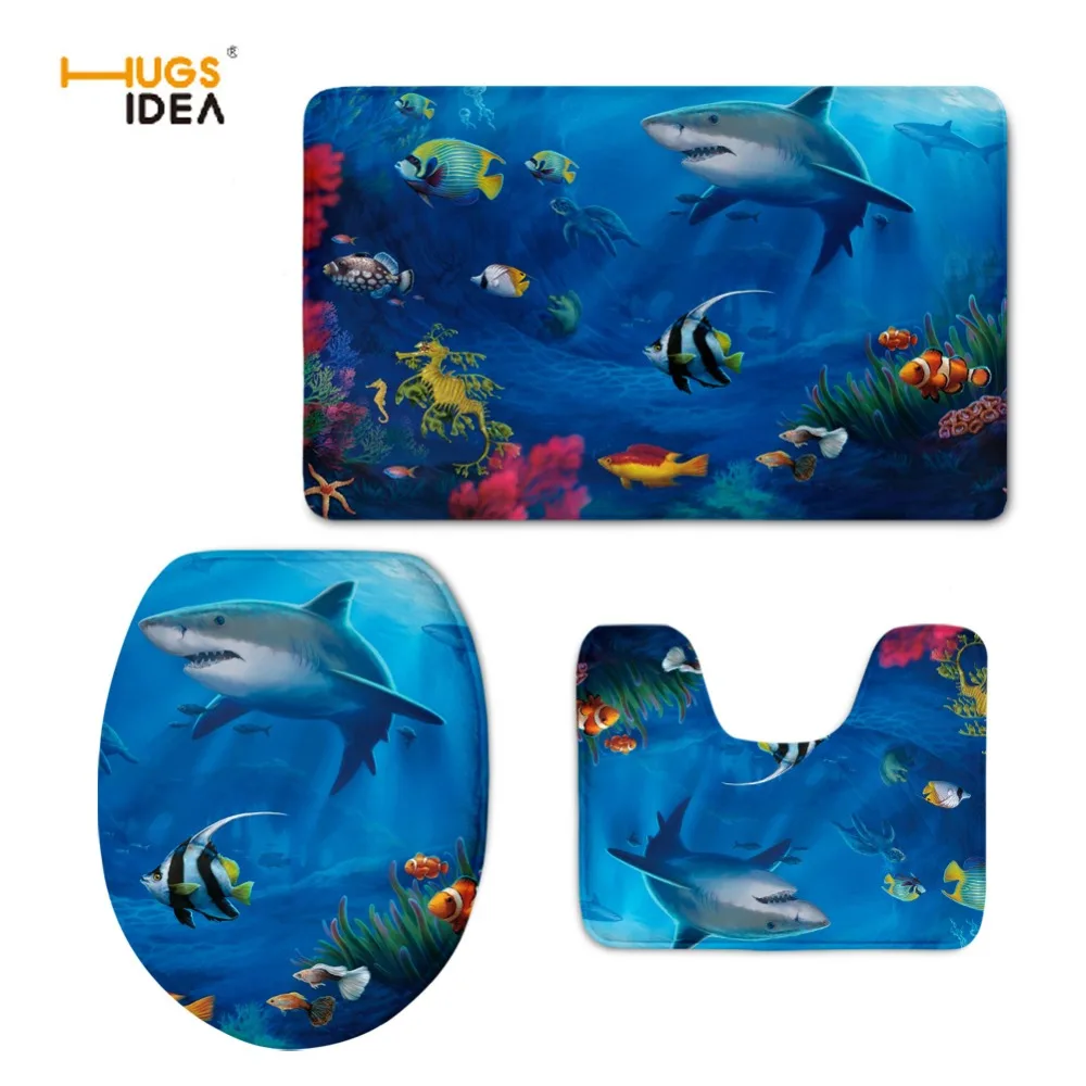 HUGSIDEA Hot Sale Fashion 3D Cool Animal Shark Design 3PCS Set Toilet