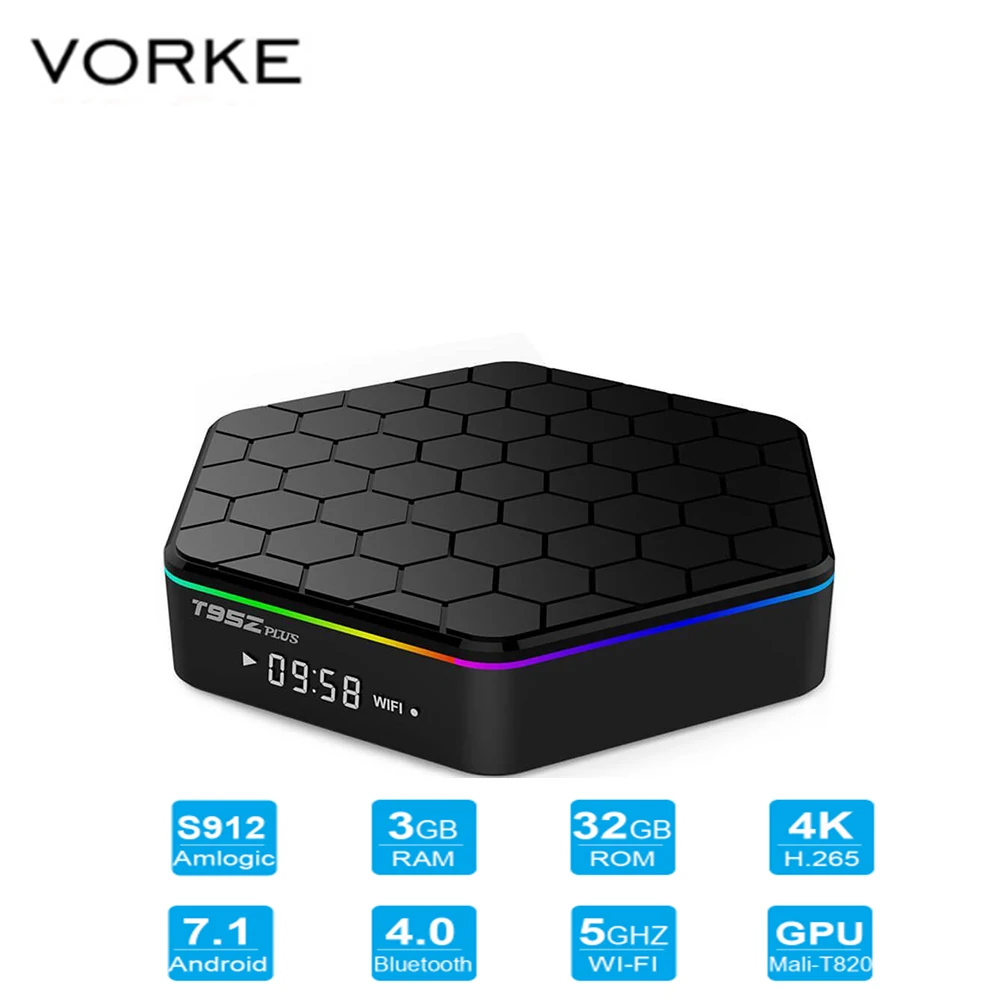 

Vorke T95Z Plus Amlogic S912 Android 7.1 3G/32G and 2G/16G TV BOX 2.4G+5G Dual Band WIFI Gigabit LAN Bluetooth LED Display