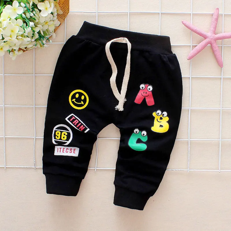 Розничная, новая весенняя детская одежда для новорожденных, штаны-шаровары с буквенным принтом «М» для маленьких мальчиков и девочек, легинсы, маленькие хлопковые брюки - Цвет: P0033black-ABC