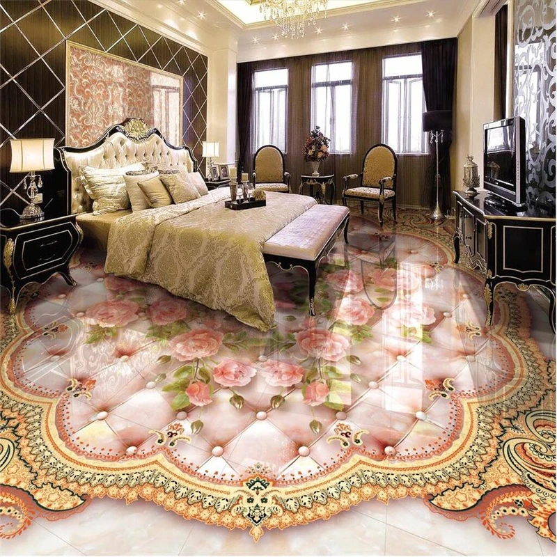 beibehang Bathroom kitchen rose soft marbles custom floor tile tile painting 3D PVC self-adhesive waterproof non slip floor