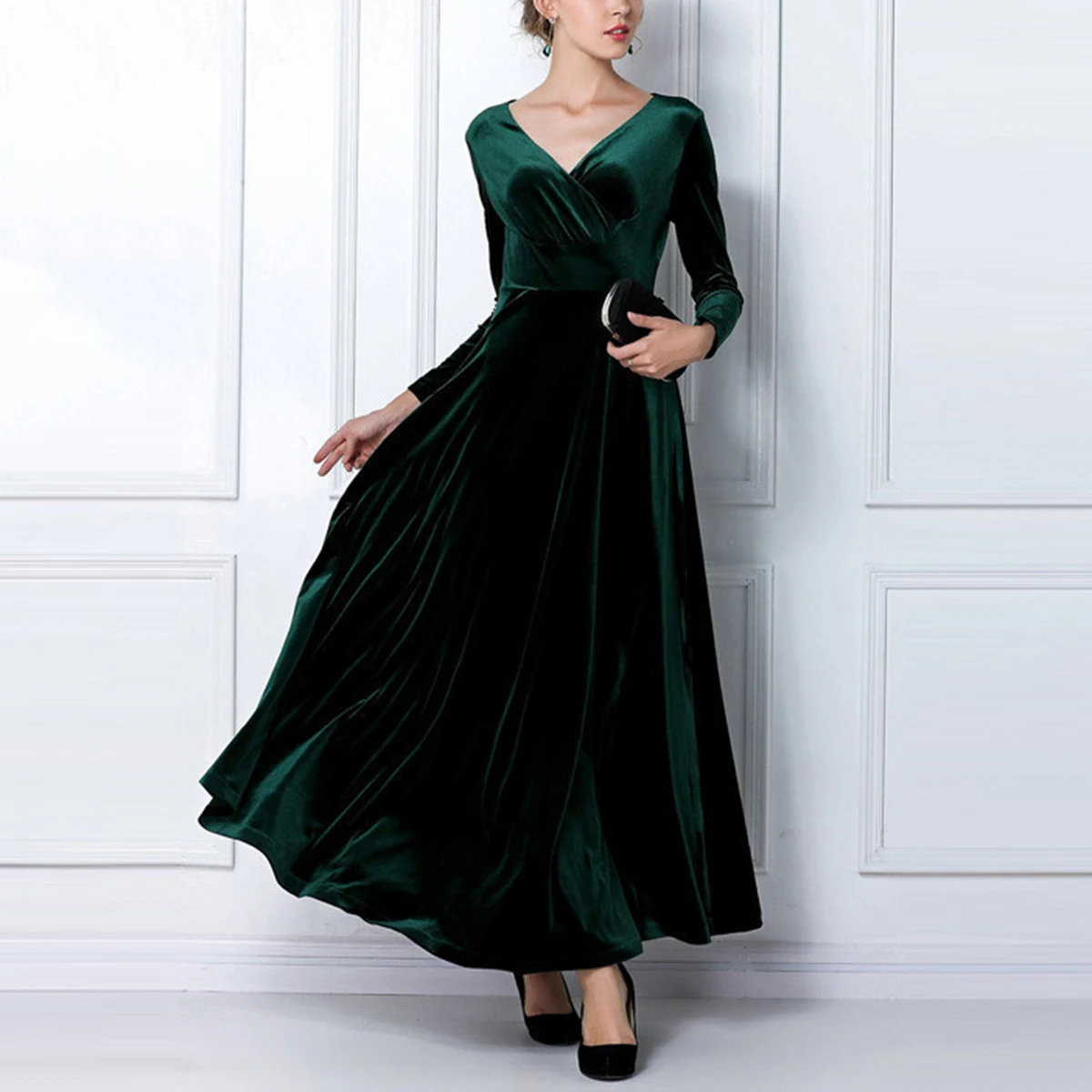 

Women Long Velvet Dress Party Formal Evening Prom Gown A Line Elegant Ladies Dresses