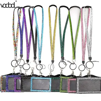 

Business Card Holder Horizontal Resin Rhinestone Crystal Badge ID Cards Case Lanyard Sling Rope Office School Supplies