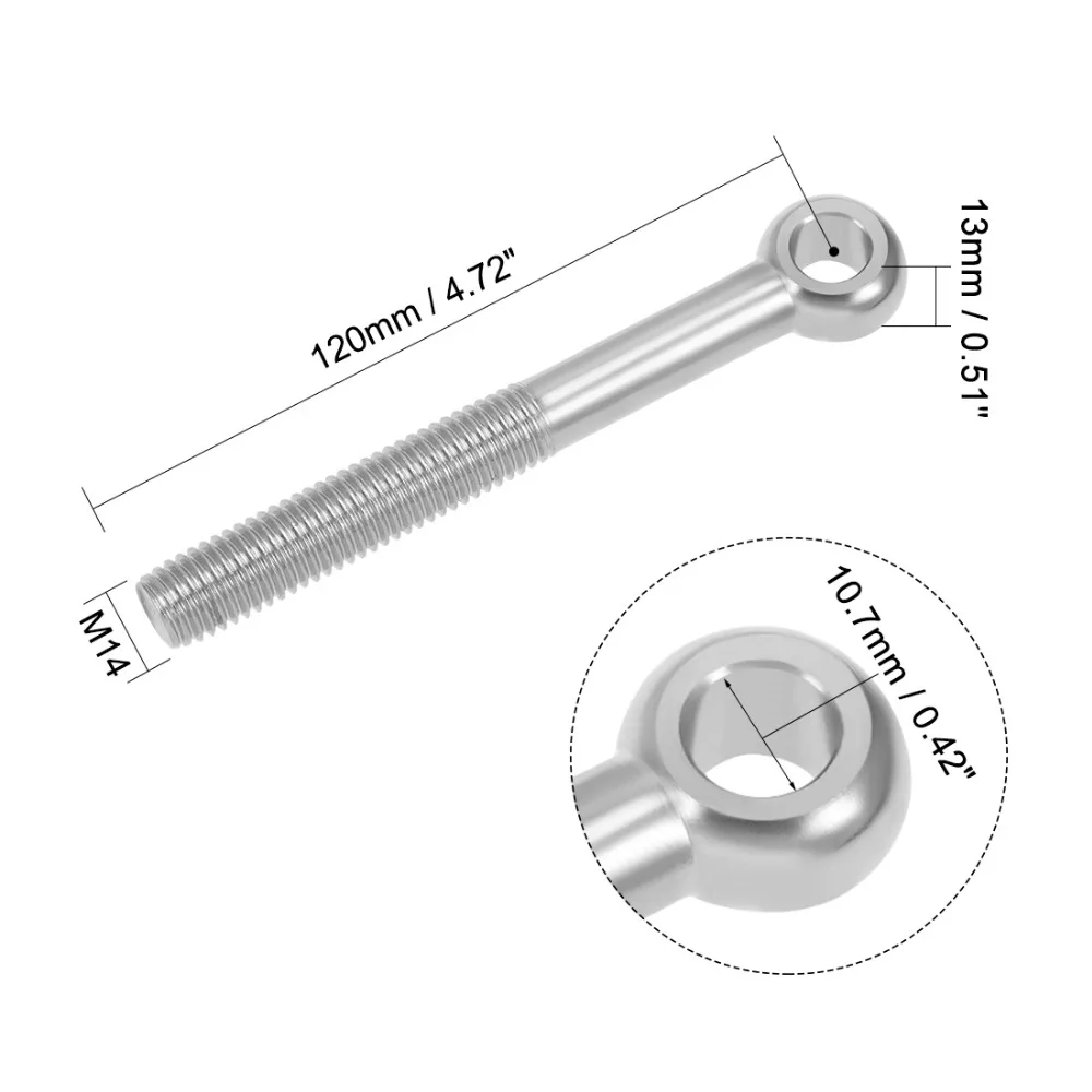 Uxcell 2 шт. болты M14x60/70/80/100/120 мм 304 Нержавеющая сталь техники плеча рым болт показателя резьбовые крепежные детали