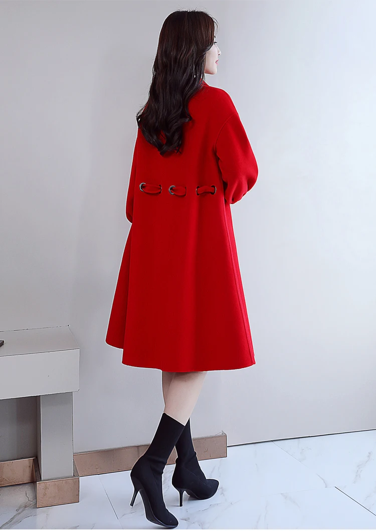 2019 spring new women woolen coat female long section slim versatile tie with solid color woolen coat A87 Parkas