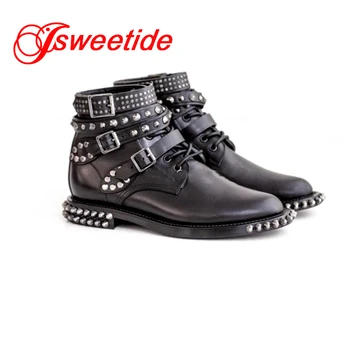 

Short Motorcycle boots new arrive ankle boots heel Rivets fashion Rock roll style leisure women ankle designer brand Rivet Boot