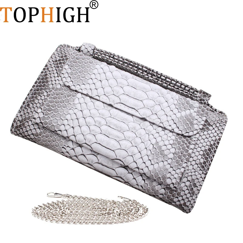 

TOPHIGH Original Snake Pattern Ladies Cow Leather Day Clutches Fashion Purses and Handbags Shoulder Messenger Bag Long Wallet