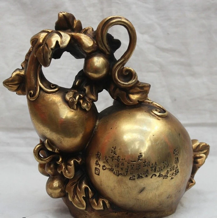 

8" China Chinese Fengshui Brass calabash cucurbit Gourd Peach Statue sculpture