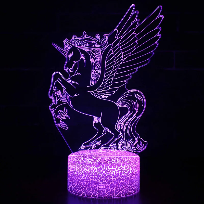 3D иллюзия ночные огни единорог модель трогательный светодиодный светильник декор для детской спальни радужные конные огни с пультом дистанционного управления