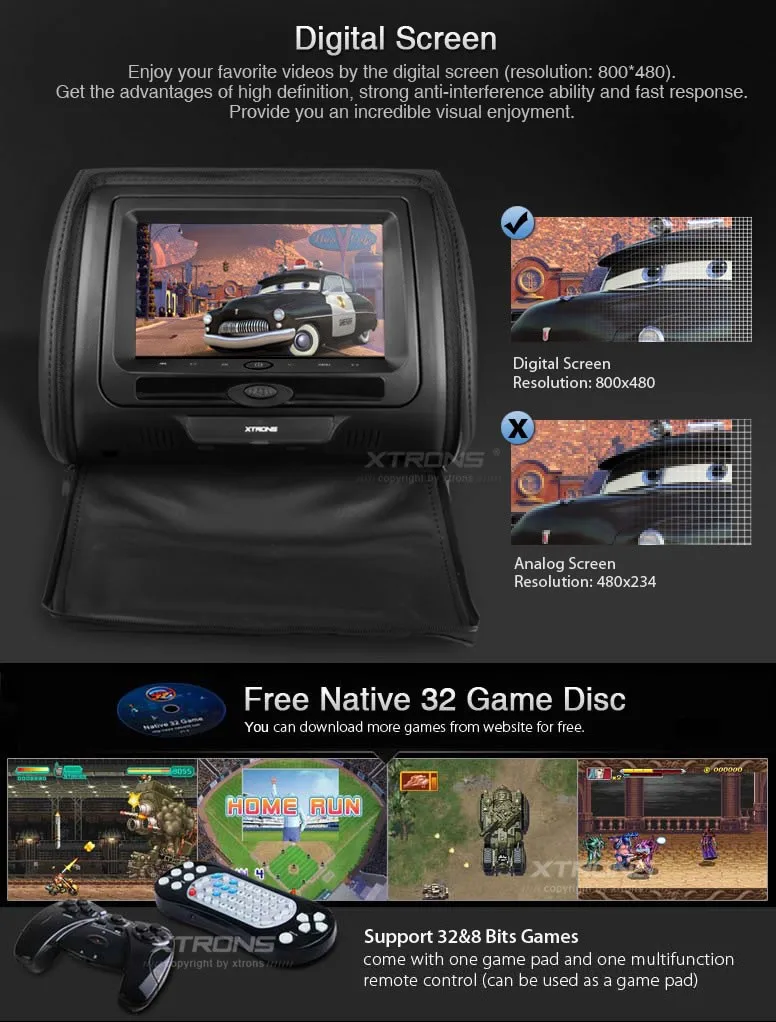 Clearance 2x7" Car Headrest DVD Player Digital LCD Screen Games Headrest Monitor DVD USB IR/ FM Zip Cover +2pcs IR Headphone Black 2 Clearance 2x7" Car Headrest DVD Player Digital LCD Screen Games Headrest Monitor DVD USB IR/ FM Zip Cover +2pcs IR Headphone Black 2