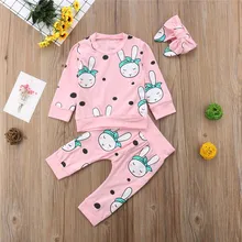 Осенняя футболка с длинными рукавами и кроличья Толстовка Топ и штаны серая одежда спортивный костюм для девочек детская одежда для малышки из 2 предметов