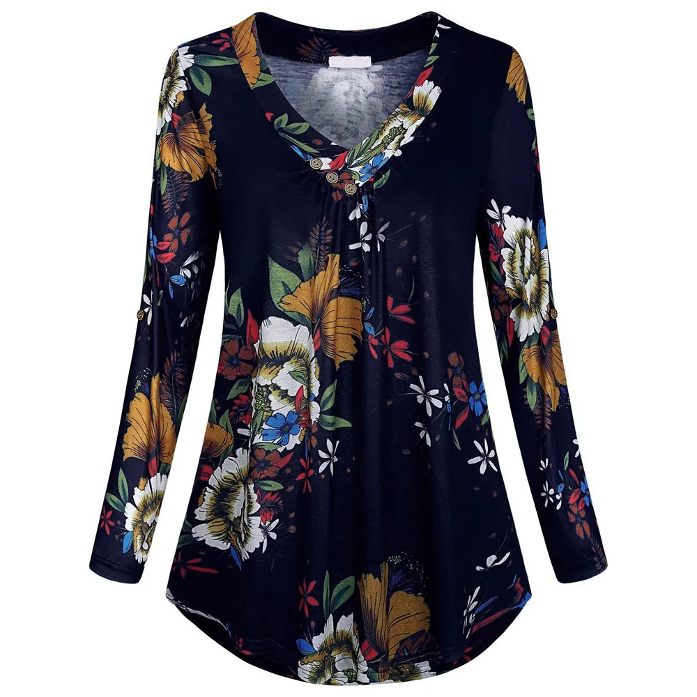 Женские топы и блузки размера плюс 5XL, винтажная блузка с цветочным принтом и длинным рукавом, женская одежда, женские топы, модная одежда