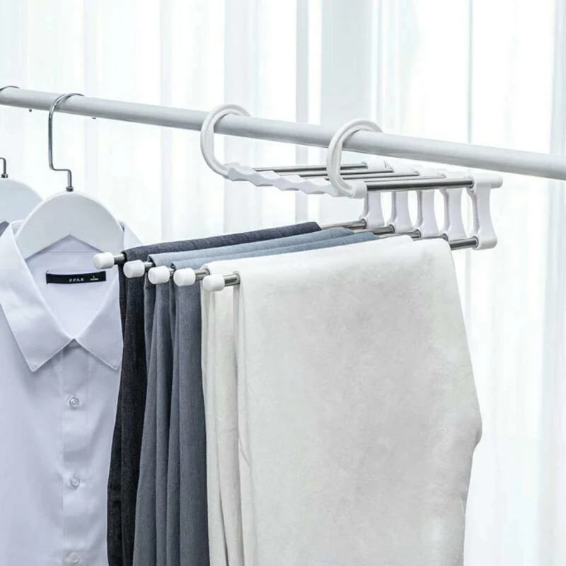 

Multi-function Pants Hanger 5 Tier Portable Stainless Steel Pants Racks Trousers Hanger Clothing Storage Organization