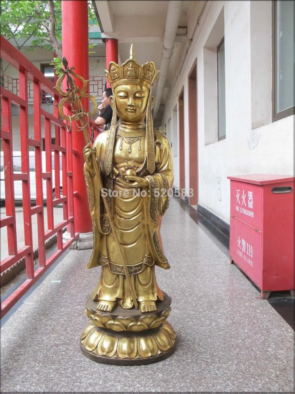 

free 43"Tibet bronze gild Ksitigarbha Bodhisattva Dizang pusa staves Buddha Statue fast