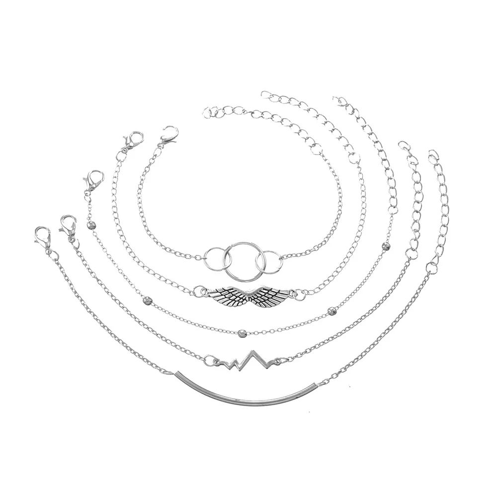 DIEZI Fashion New Silver Round Wing Chain Bracelets Bangle For Women Crystal Round Arrow Charm Bracelets Sets Jewelry Gifts