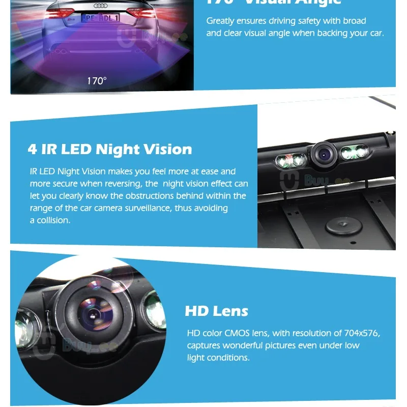 Беспроводная Автомобильная камера заднего вида Buyee, 4 ИК камера заднего вида с ночным видением+ рамка для номерного знака ЕС, автомобильная парковочная камера с номерным знаком