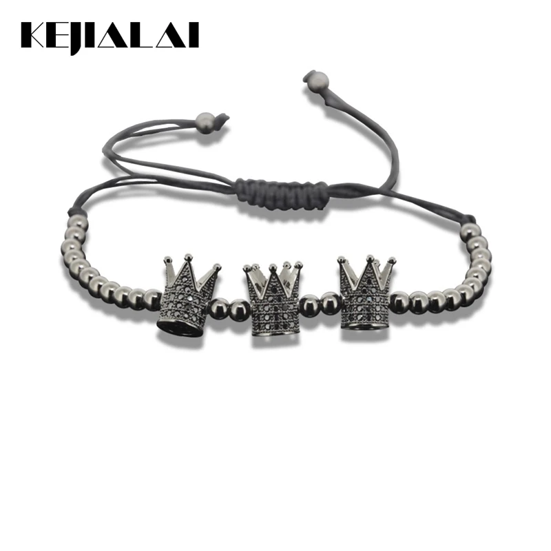 

1pcs 2017 Brand Anil Arjandas Round Bead Men Macrame Bracelet Charm Micro Pave CZ Black Crown WoMen Macrame Bracelet