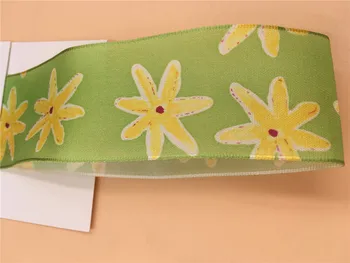 

N1134 38mm X 25yards Wired Edge Yellow Flower Taffeta Satin Ribbon. Gift Bow,Wedding,Cake Wrap,Tree Decoration