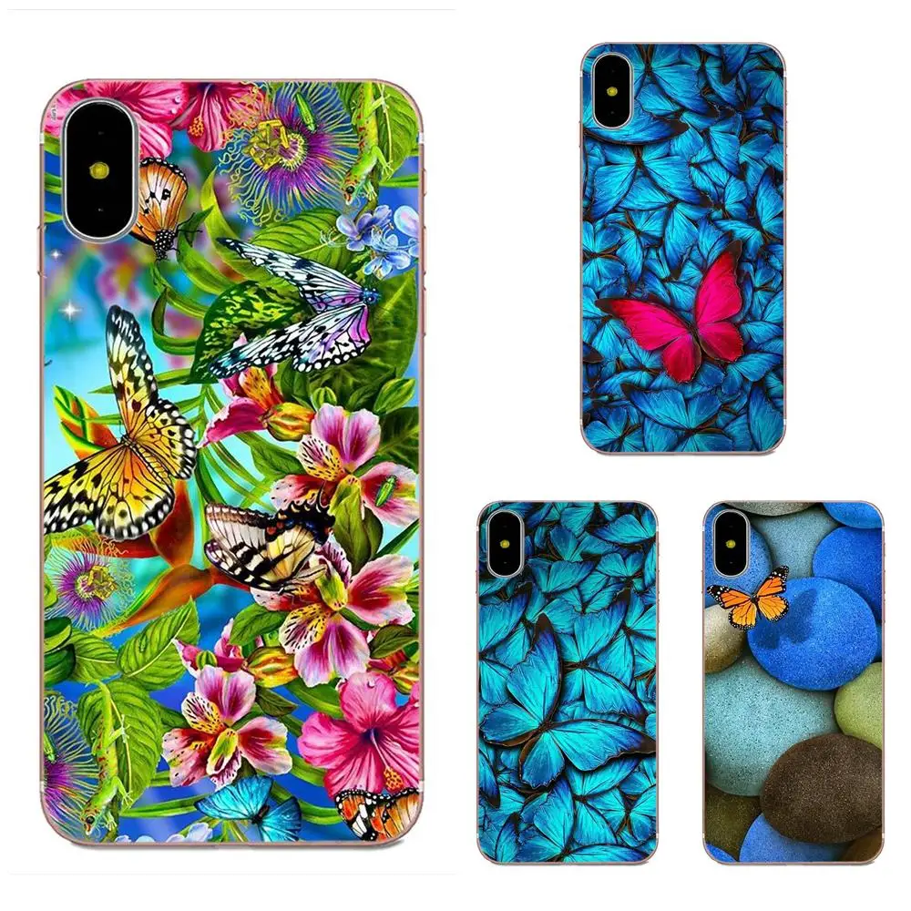 

For Apple iPhone 4 4S 5 5C 5S SE 6 6S 7 8 Plus X XS Max XR Soft TPU Coque Case Capa Colorful Beautiful Butterfly Flowers