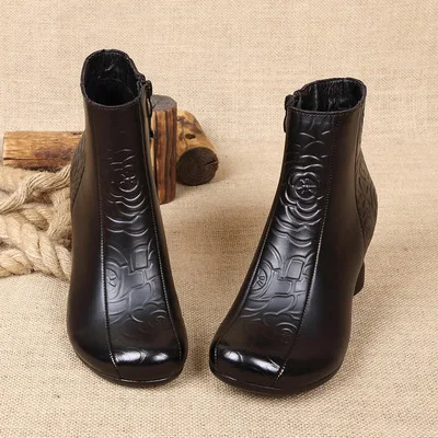 GKTINOO/Новые ботильоны в этническом стиле обувь из натуральной кожи осенне-зимняя женская обувь женские ботинки ручной работы в стиле ретро - Цвет: 189 black