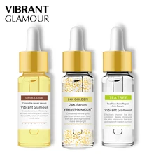 VIBRANT GLAMOUR Serum Set Gold 24K Serum Crocodile Repair Scar Face Serum Tea Tree Treatment Acne Serum Whitening For Spot Acne