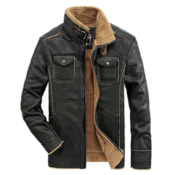 

Loldeal Men's Vintage Sheepskin Jacket Fur Leather Cashmere Shearling Thicken Warm Fleece fur Collar Faux Leather Bomber Coat