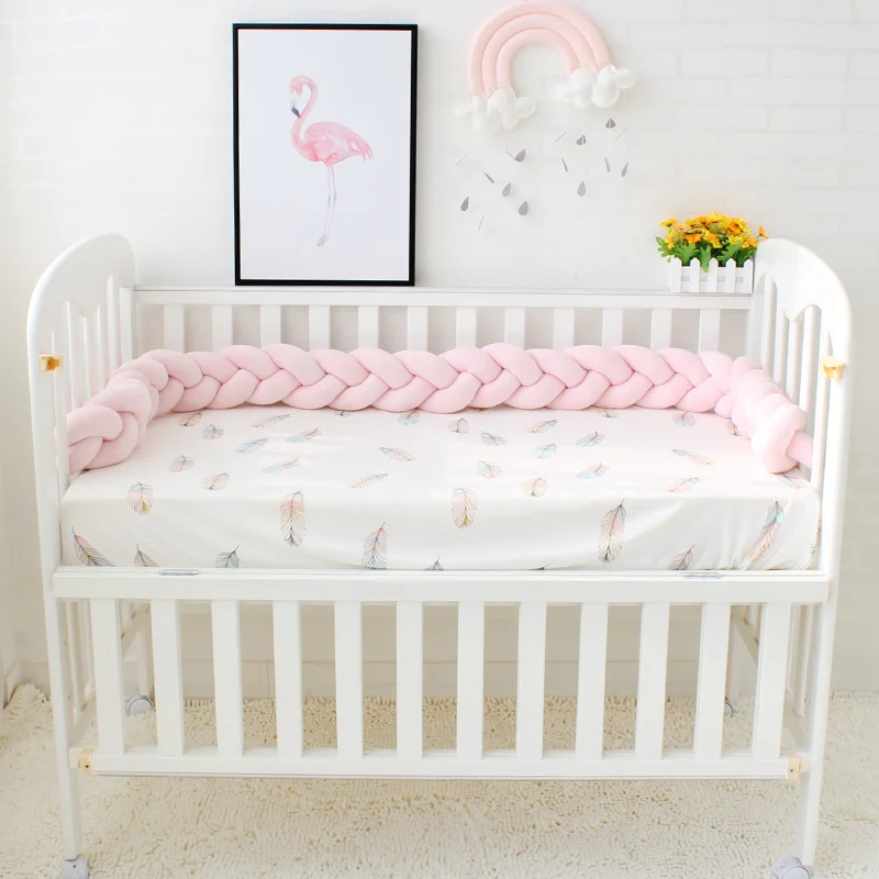 Baby Bumper Mixed Color Weaving Plush Cushion Baby Crib Protector For Newborns Baby Room Decor Crotch To the Cot Length 200cm