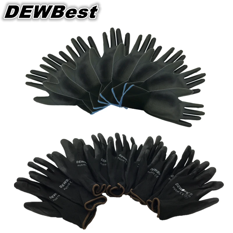 DEWBest guantes trabajo 24 шт = 12 пар новые рабочие защитные перчатки нейлоновые трикотажные перчатки с полиуретановым покрытием для садовника