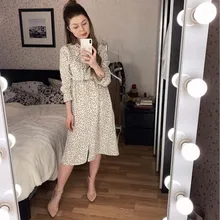 Летнее шифоновое женское платье, повседневное милое женское платье с цветочным принтом, свободные хлопковые длинные платья с бантом для девочек, длинные платья с длинным рукавом, Vestido S-XL