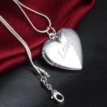 

Best Selling Romantic Locket 925 Sterling Silver Heart Love Pendant Necklaces For Women Snake Chain Wedding Necklaces