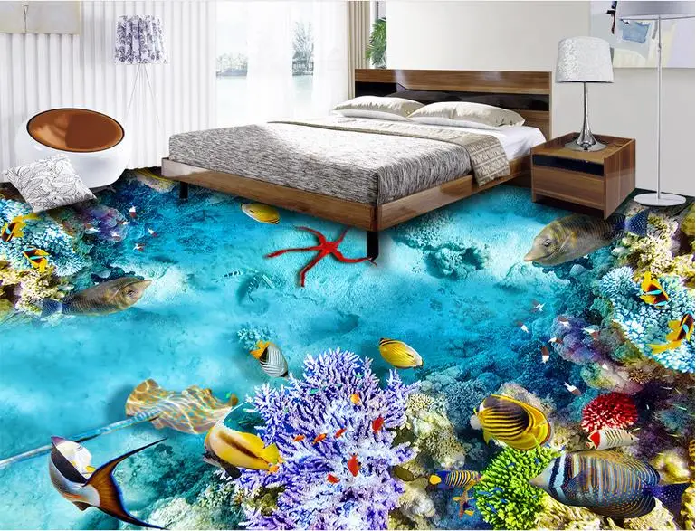 

vinyl floor tile custom 3d floor wallpaper Seaweed seaweed tropical fish 3d floor murals self adhesive wallpaper