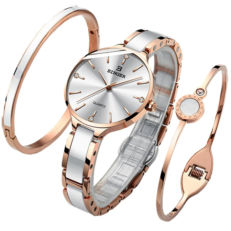 Switzerland BINGER Luxury Women Watch Brand Crystal Fashion Bracelet