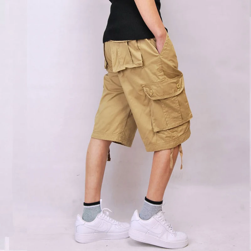 Baggy Beige Multi pocket Khaki Green Men's Cargo Shorts Black Cotton ...