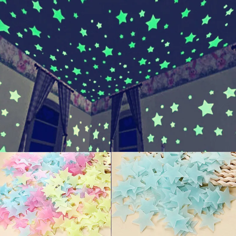 

100 pcs 3D stars glow in the dark Luminous on Wall Stickers for Kids Room living room Wall Decal Home Decoration poster