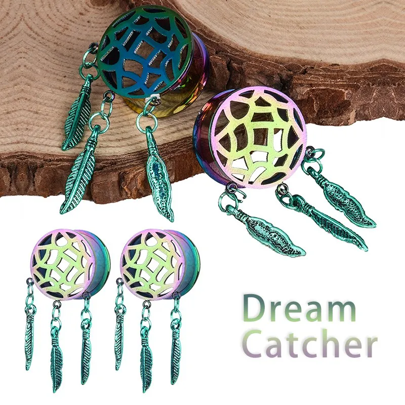 

1Pair Fashion Women Dream Catcher Feathers Dangle Ear Plug Flesh Tunnel Expander Stretcher Dreamcatcher Body Jewelry 8-25mm